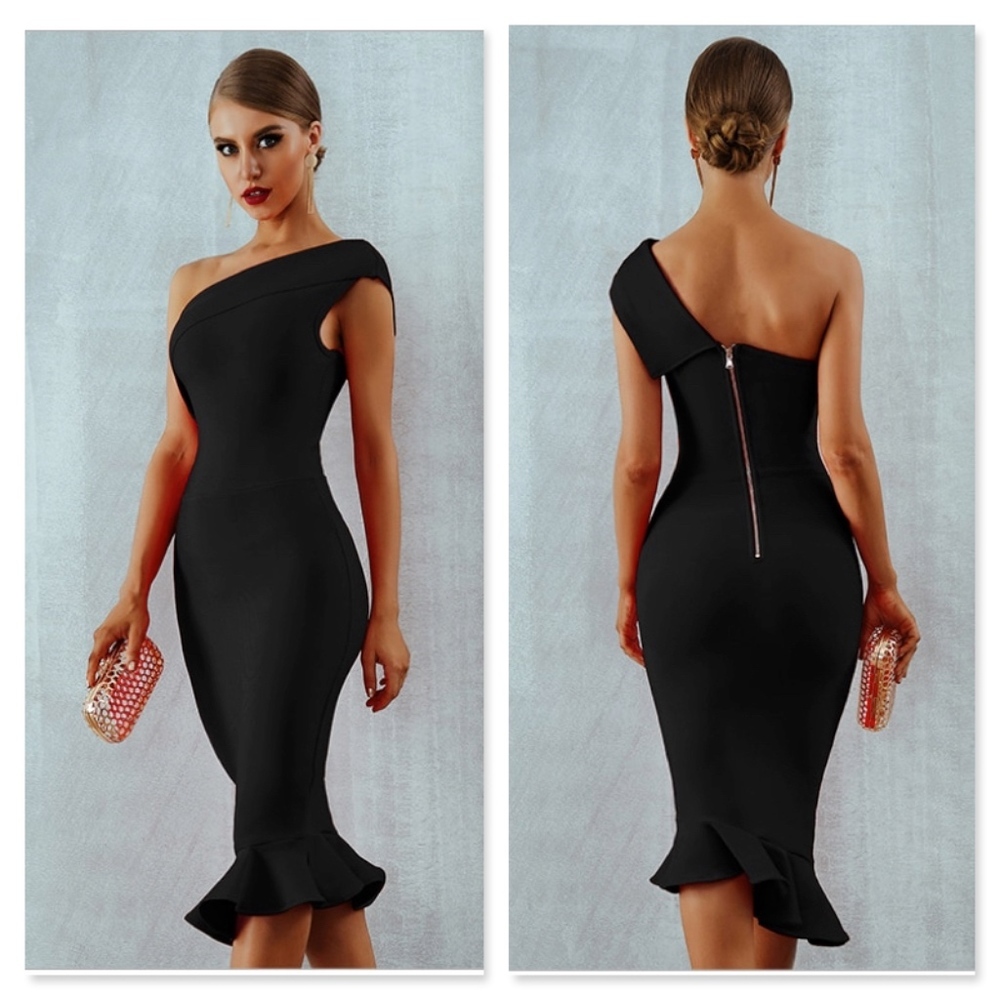 Bandage Asymmetrical Midi Dress in Black